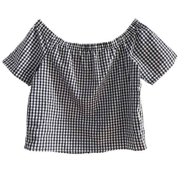 Reitmans Off the Shoulder Southern Belle Navy & White Gingham Top Size Small - Picture 3 of 4